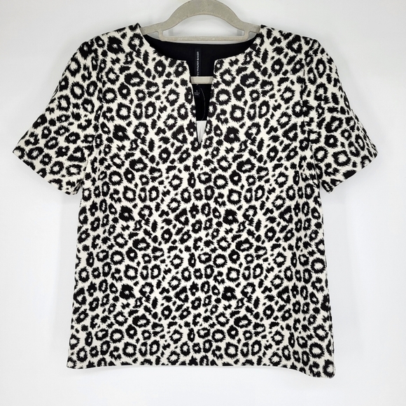 W118 Walter Baker Leopard Print Blouse Short Sleeve Shirt White Black Size Small - Picture 1 of 6
